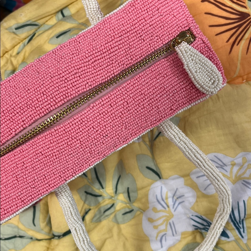 Anthropologie Pink Beaded Stripe Tote Bag - Elegant Women's Handbag - Picture 7 of 9